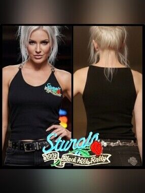 Vtg Y2K blk Sturgis 2003 bh rally embroidered graphics Oring bondage tank L NWOT